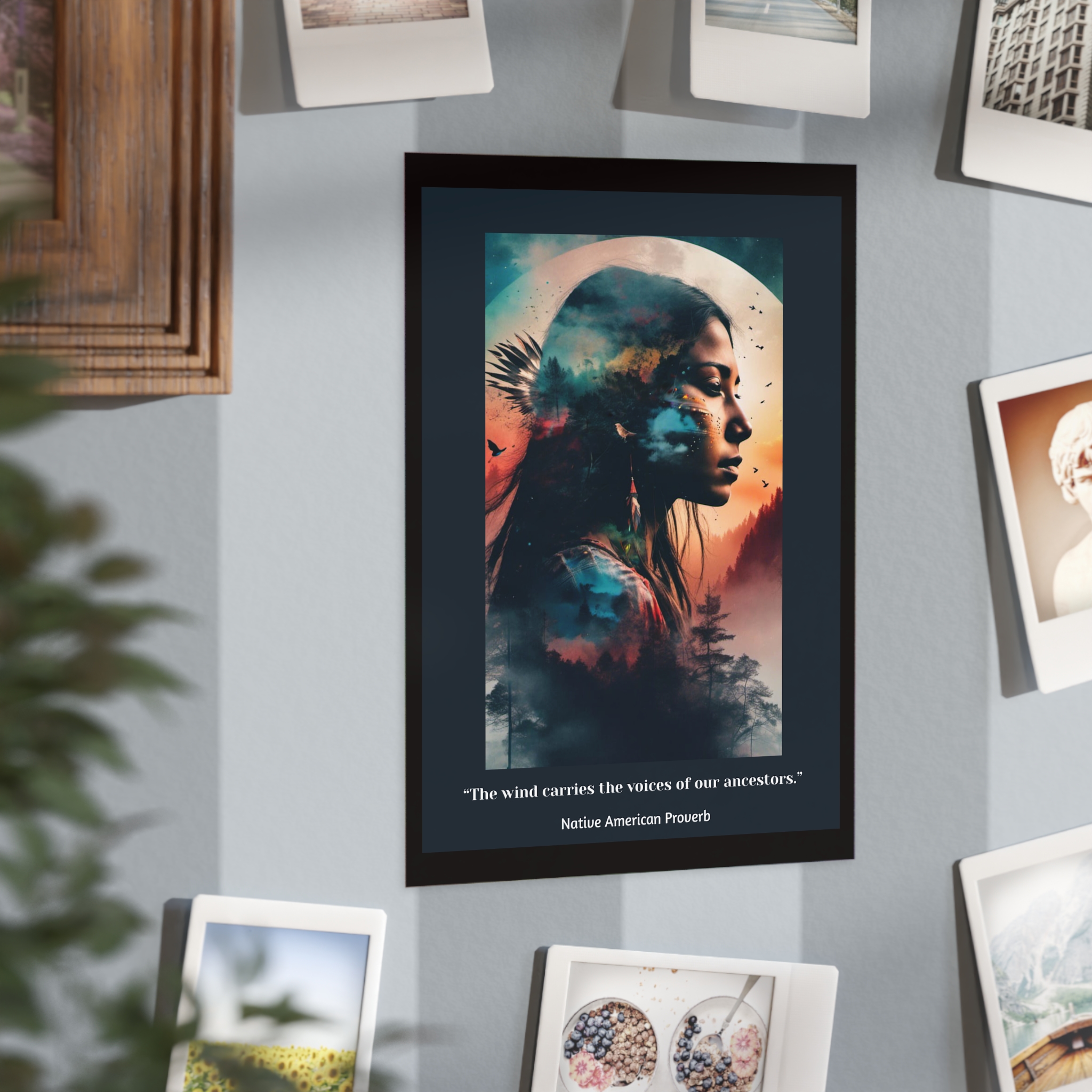Native American Portrait Art Print — "The wind carries the voices of our ancestors" Unframed Print - Image 9