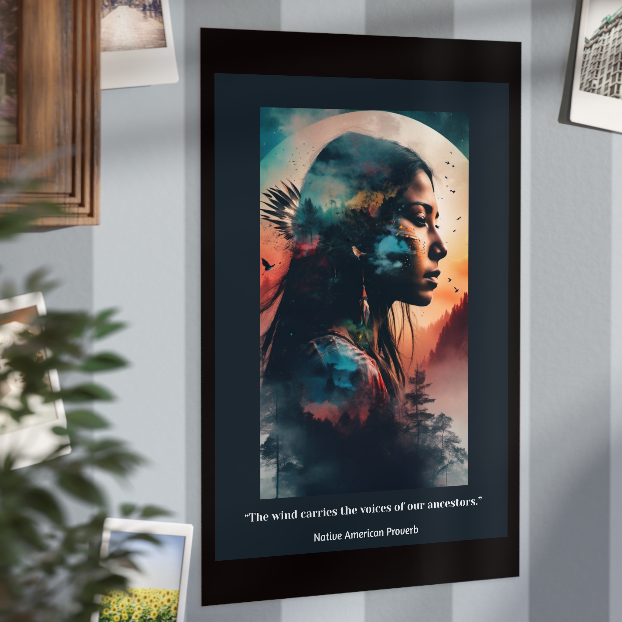 Native American Portrait Art Print — "The wind carries the voices of our ancestors" Unframed Print - Image 12